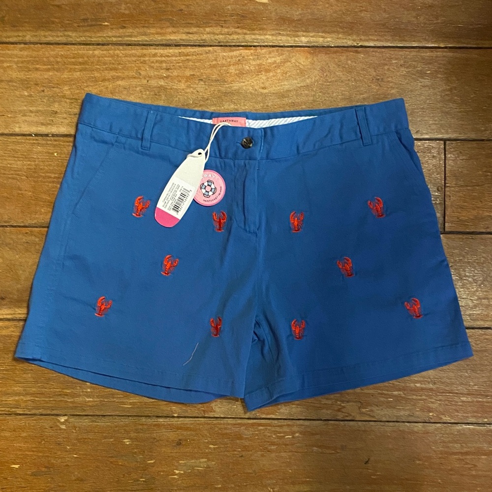 Castaway Blue Shorts with Red Lobster Embroidery